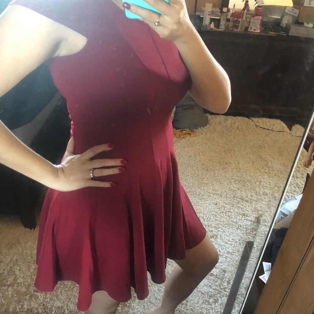 Nordstrom burgundy maroon flared dress small